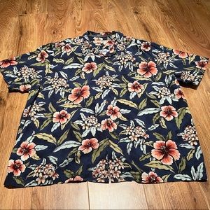 Tommy Bahama 3XB Floral Blue Print Silk Camp Shirt. Tropical